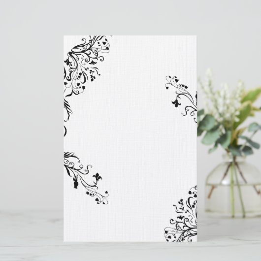 Vining Black Floral Stationery Briefpapier (Staand voorkant)