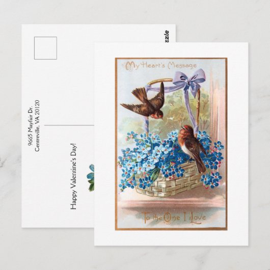 vinken met blauwe Valentijn vergeten me nots Briefkaart (Voorkant / Achterkant)