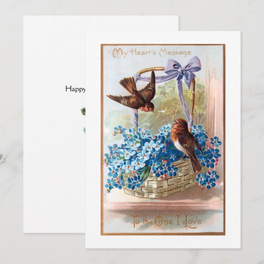 vinken met blauwe Valentijn vergeten me nots Feestdagenkaart (Voorkant / Achterkant)