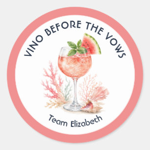 Vino Before the Vows Coastal Bachelorette Ronde Sticker