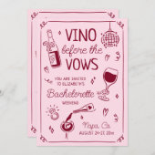 Vino Before the Vows Pink & Wine Red Bachelorette Kaart (Voorkant / Achterkant)