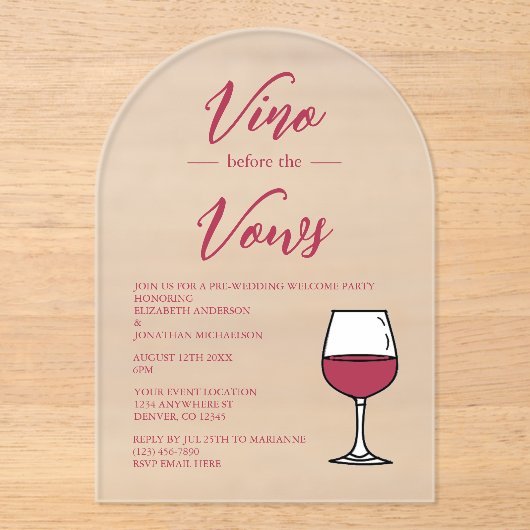 Vino Before The Vows Pre-huwelijks Welcome Party Acryl Uitnodigingen (Voorkant)