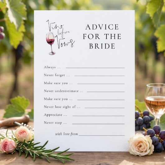 Vino Before Vows Advies Bruid Bruidsfeest kaart