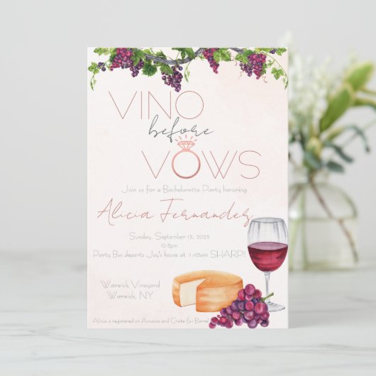Vino Before Vows Bachelorette / Bruidsfeest Kaart (Staand voorkant)