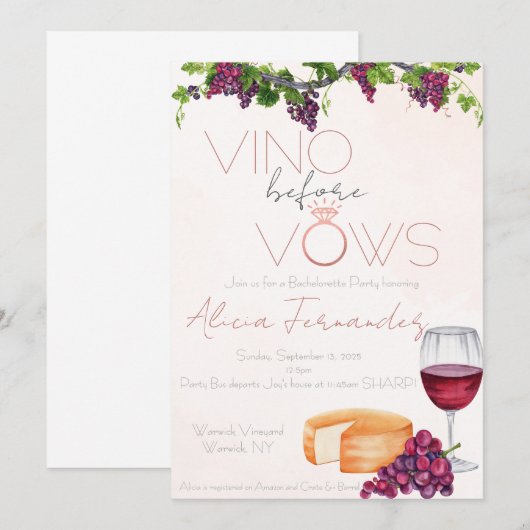 Vino Before Vows Bachelorette / Bruidsfeest Kaart (Voorkant / Achterkant)