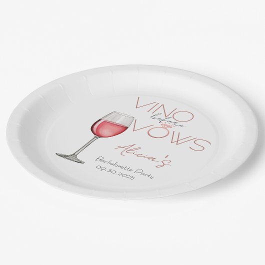 Vino Before Vows Bachelorette / Bruidsfeest Papieren Bordje (Gekanteld)