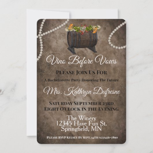 Vino Before Vows Bachelorette Party Invitation Kaart (Voorkant)
