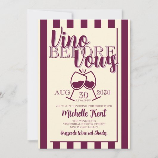 Vino Before Vows Bachelorette Party Wijnthema Kaart (Voorkant)