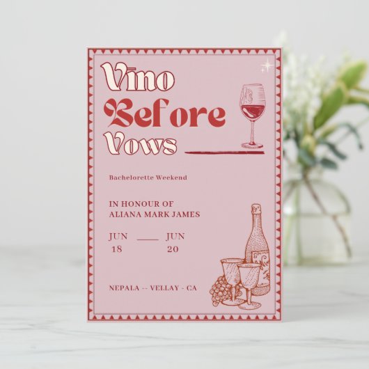 Vino Before Vows Bachelorette-weekendprogramma Kaart (Staand voorkant)