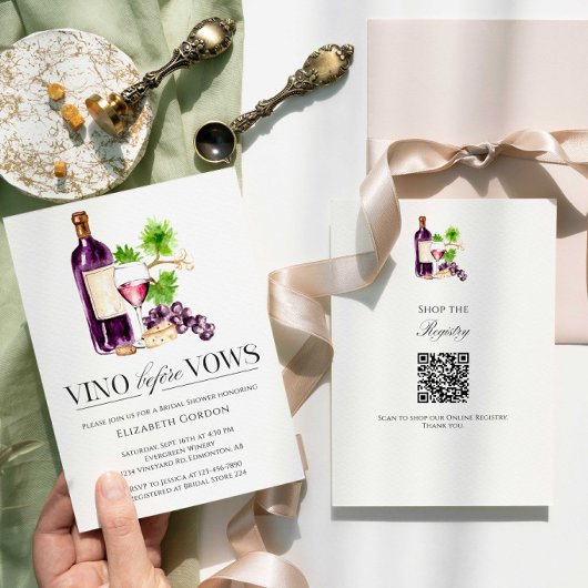 Vino Before Vows Bridal Shower QR Code Registry Kaart