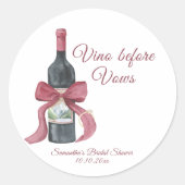 Vino before vows Bridal Shower Ronde Sticker (Voorkant)