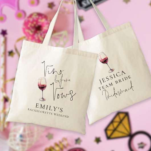 Vino Before Vows Bruidsmeisje Bachelorette Feest Tote Bag