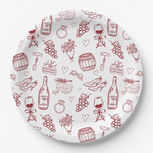 Vino Before Vows Burgundy Bridal Shower Papieren Bordje (Voorkant)