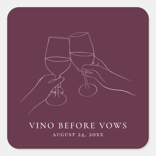 Vino Before Vows Chic Wine Bruidsmeisjesfeest Vierkante Sticker (Voorkant)