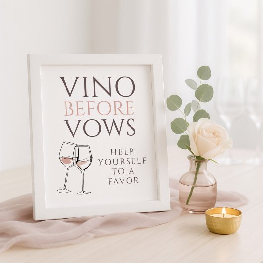 Vino Before Vows Doodle Favor Bord Bruiloftsshower Poster