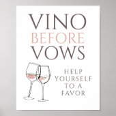 Vino Before Vows Doodle Favor Sign Bridal Shower Poster (Voorkant)
