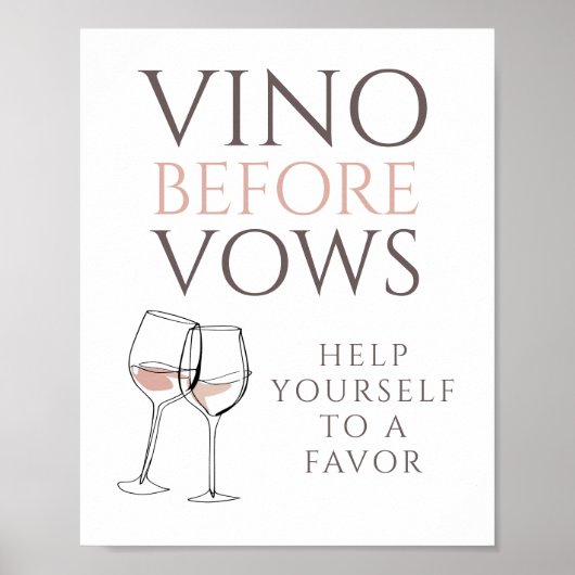 Vino Before Vows Doodle Favor Sign Bridal Shower Poster (Voorkant)