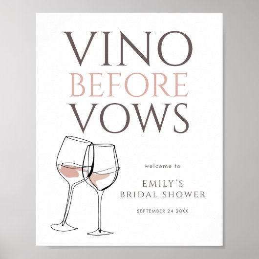Vino Before Vows Doodle Wine Welcome Bridal Shower Poster (Voorkant)