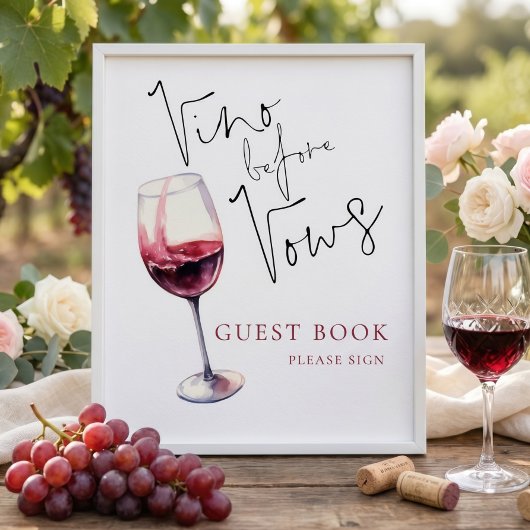 Vino Before Vows Gastboek Bruiloftssalon Bord Poster