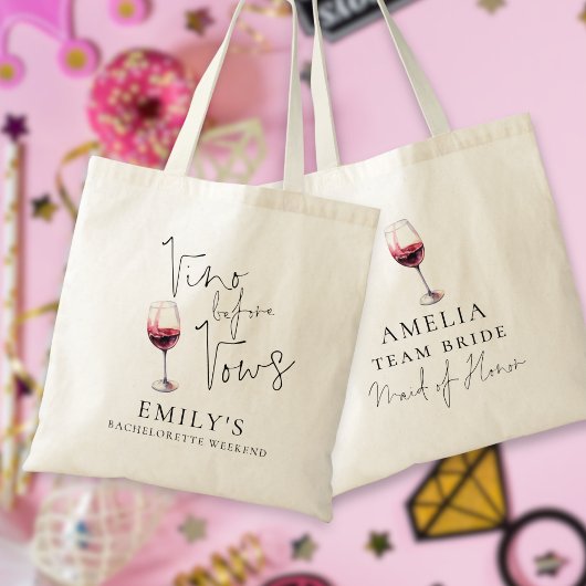 Vino Before Vows Getuige Bachelorette Feest Tote Bag