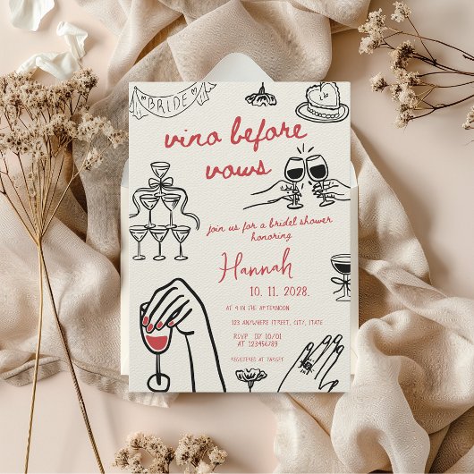 Vino Before Vows Hand getekend rood Vrijgezellenfe Kaart