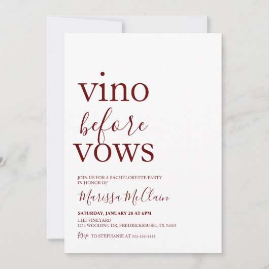 Vino before Vows Invitation Kaart (Voorkant)