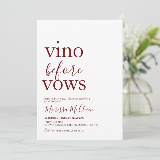 Vino before Vows Invitation Kaart (Staand voorkant)