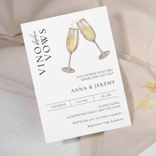 Vino before Vows Koppel Bruiloft Minimalistisch Mo Kaart