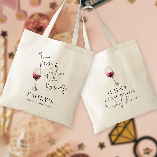 Vino Before Vows Maid of Honor Naam Vrijgezellenfe Tote Bag