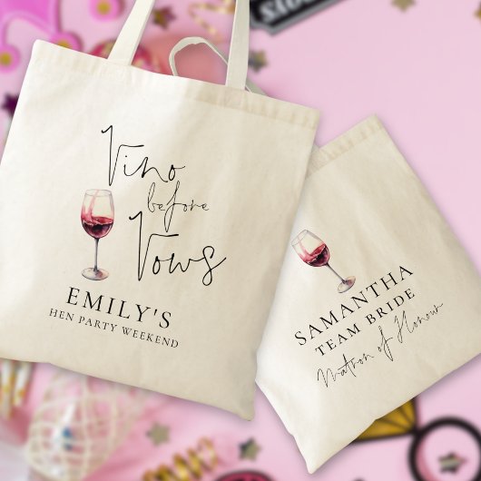 Vino Before Vows Matrone van Eer Hen Party Tote Bag