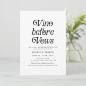 Vino Before Vows | Minimaal Retro Bachelorette Kaart (Staand voorkant)