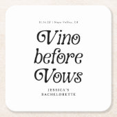 Vino Before Vows | Minimaal Retro Bachelorette Kartonnen Onderzetters (Voorkant)
