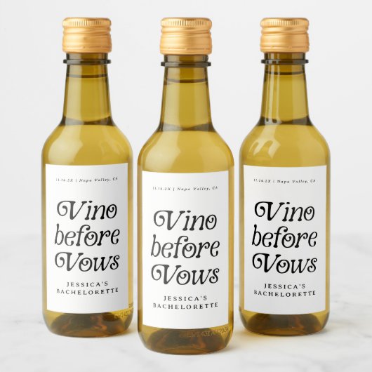Vino Before Vows | Minimaal Retro Bachelorette Wijn Etiket (Flessen)