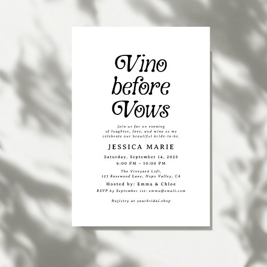 Vino Before Vows | Minimale retro-Vrijgezellenfees Kaart