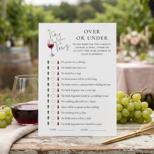 Vino Before Vows Over Under Bruiloftsspel kaart