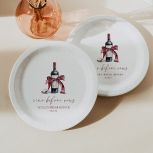Vino Before Vows Red Wine Bottle Bow Vrijgezellenf Papieren Bordje