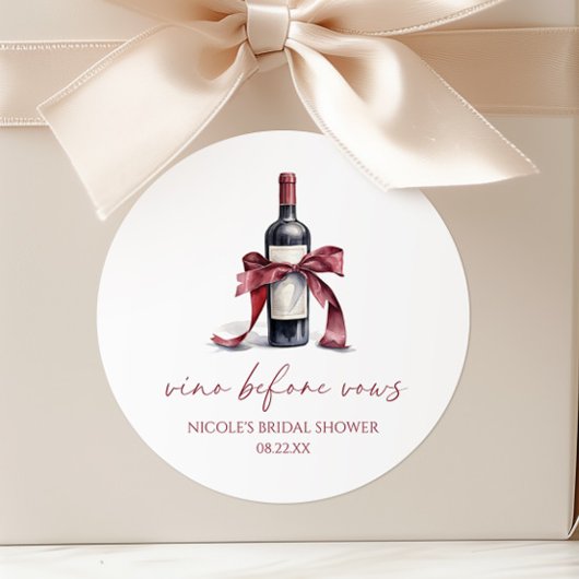 Vino Before Vows Red Wine Bottle Bow Vrijgezellenf Ronde Sticker