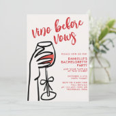 Vino Before Vows Rode Wijn Bachelorette Feest Kaart (Staand voorkant)