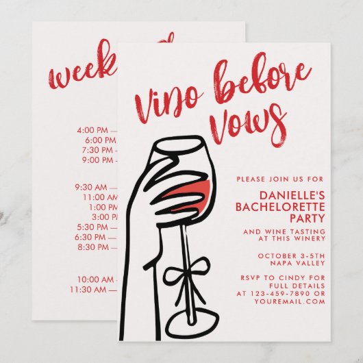Vino Before Vows Rode Wijn Bachelorette Feest Kaart (Voorkant / Achterkant)