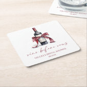 Vino Before Vows Rode Wijnfles Boog Bruidsfeest Kartonnen Onderzetters (Schuin)