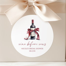 Vino Before Vows Rode Wijnfles Boog Bruidsfeest Ronde Sticker