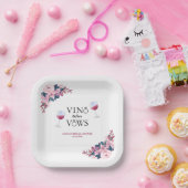 Vino Before Vows Roze Bloem Bruidsfeest Papieren Bordje (Feest)