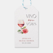 Vino Before Vows Roze Wijn Thema Bruidsfeest Cadeaulabel (Achterkant)