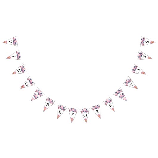 Vino Before Vows Rustic Roze Bloemige Bruiloftsdie Vlaggetjes (Alle)