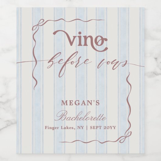 Vino before Vows Script Bachelorette Party Wijn Etiket (Enkel label)