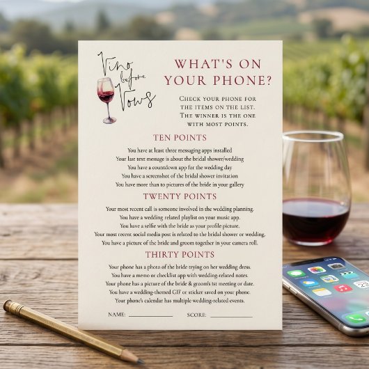 Vino Before Vows Telefoonspel Bruiloftsspel kaart