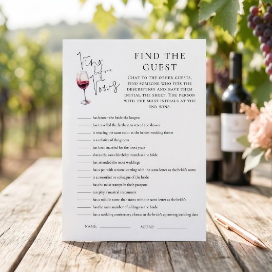 Vino Before Vows Vind Gast Bruidsfeest kaart