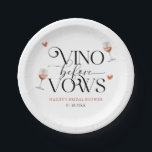Vino Before Vows Vineyard Vrijgezellenfeest Papieren Bordje<br><div class="desc">Rustische wijngaarden vrijgezellenfeest papier bord met waterverf illustratie van wijnglazen met hart.</div>