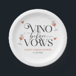 Vino Before Vows Vineyard Vrijgezellenfeest Papieren Bordje<br><div class="desc">Rustische wijngaarden vrijgezellenfeest papier bord met waterverf illustratie van wijnglazen met hart.</div>
