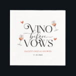 Vino Before Vows Vrijgezellenfeest Servet<br><div class="desc">Rustige wijnmakerij vrijgezellenfeest papier servet met waterverf illustratie van wijnglazen met hart.</div>